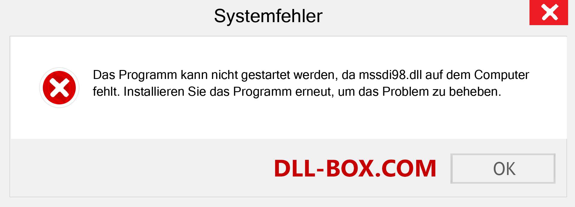 mssdi98.dll-Datei fehlt?. Download für Windows 7, 8, 10 - Fix mssdi98 dll Missing Error unter Windows, Fotos, Bildern